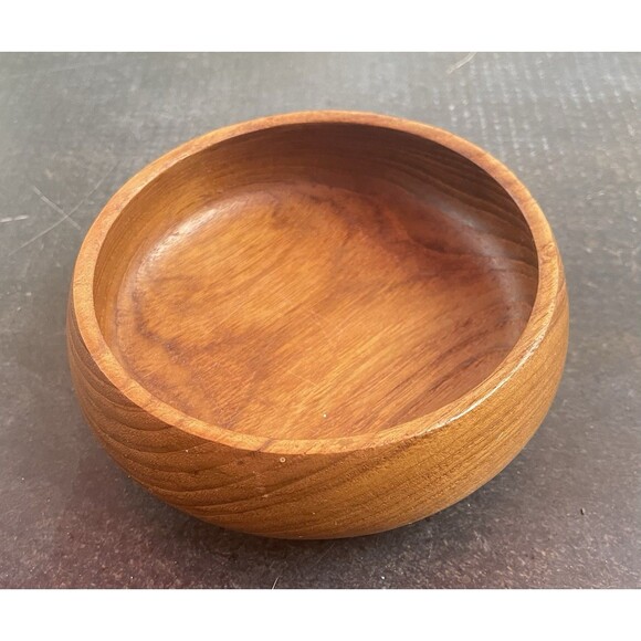 VTG Teak Wood Bowl 5.5” Handcrafted Round Thailand Mid Century Modern Decor - Picture 2 of 7